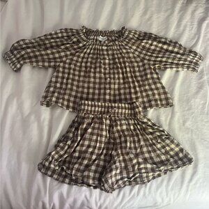 XS APIECE APART Gingham Cotton & Linen Top & Shorts